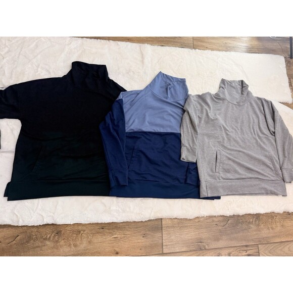 bundle 3- Zelos Athletic sweater  L Black  Pullover Cowl Comfort - Picture 2 of 11